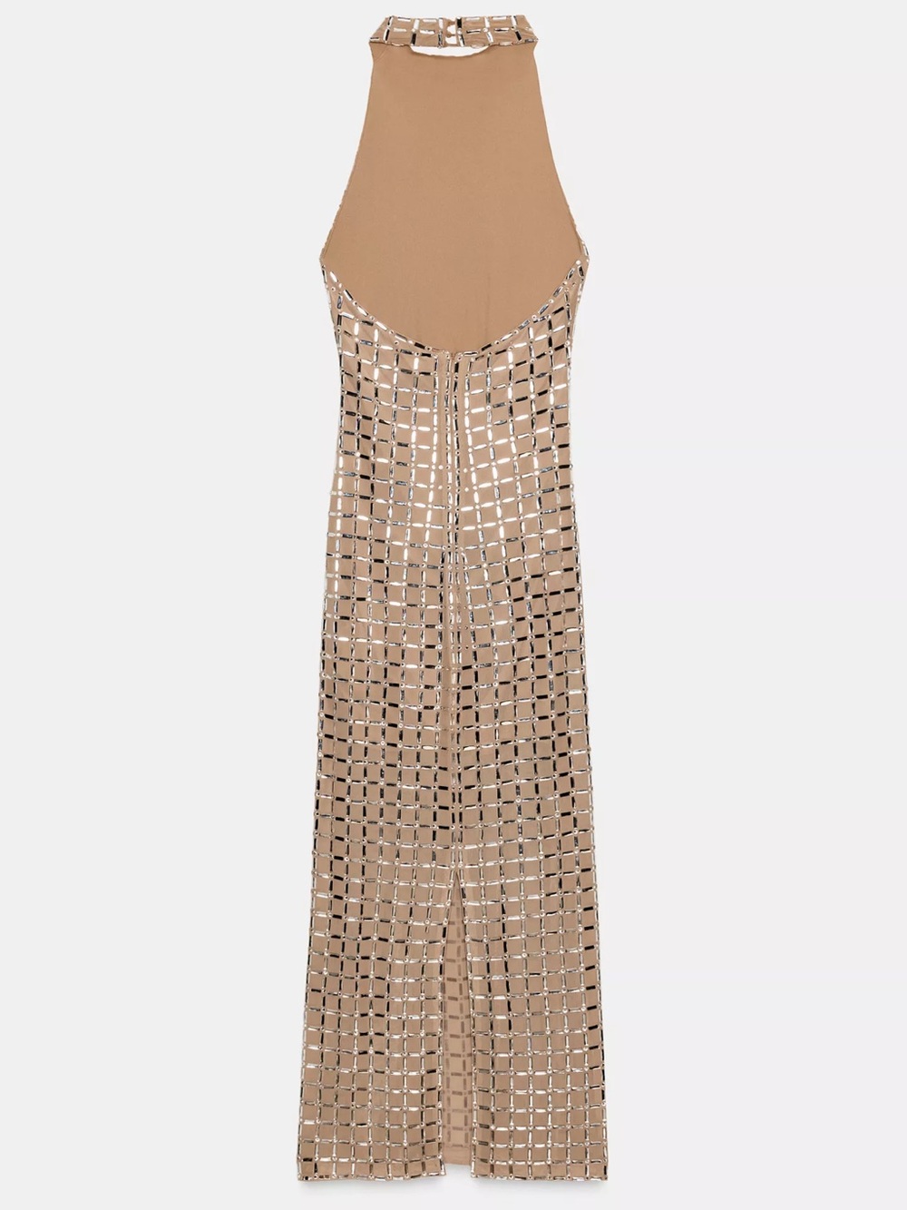 Zara Nude Crystal-Grid Halter Maxi Dress - Picture 5 of 5